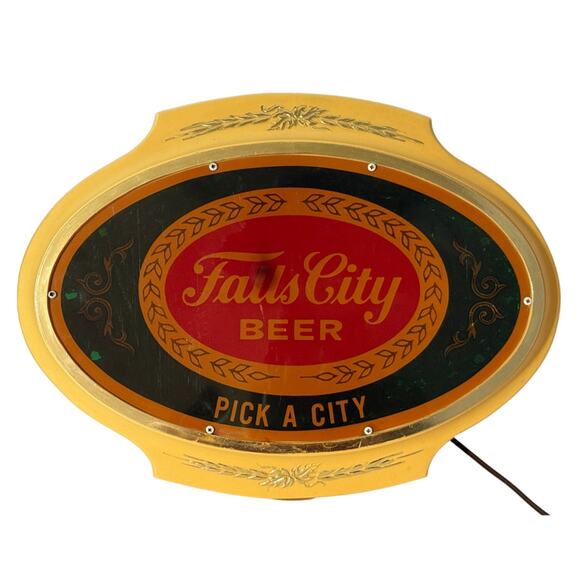 Vintage 1981 Falls City Beer Lighted Sign Oval Wall Bar Decor Pick A City - Picture 1 of 16